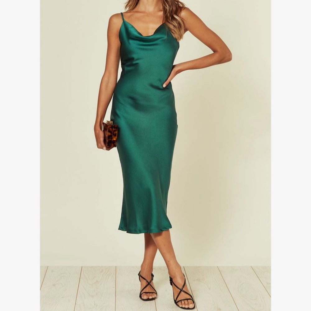 J for Justify Y2K Cowl Neck Midi Slip Dress Emerald Green Slide Slit Prom NWT-M